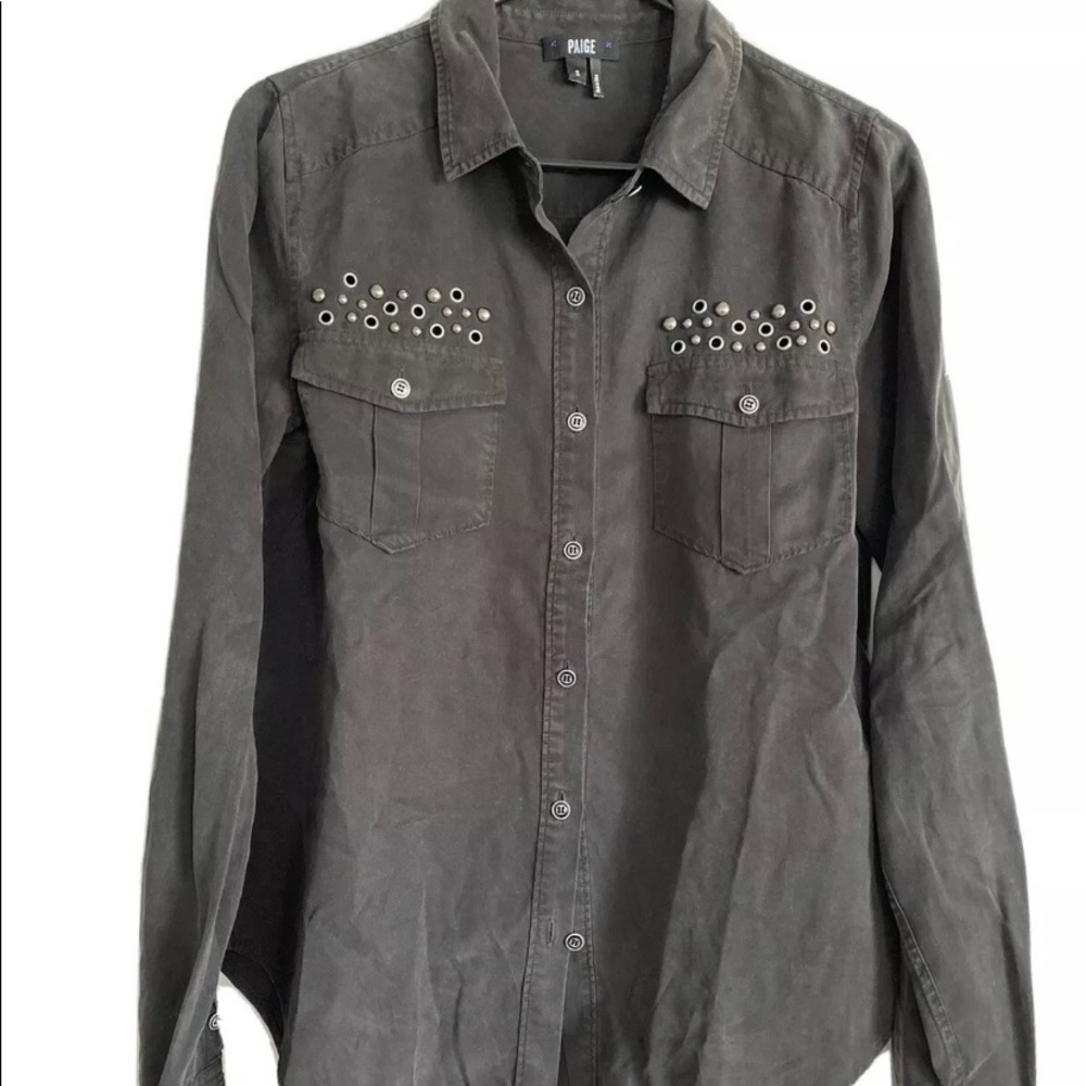 Paige  Black Button Down Long Sleeve  studded Blouse Top Size small